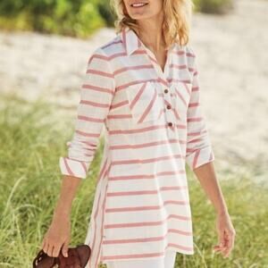 SOFT SURROUNDINGS Cotton Women’s Sz 1X Modena Striped Tunic Top Shirt